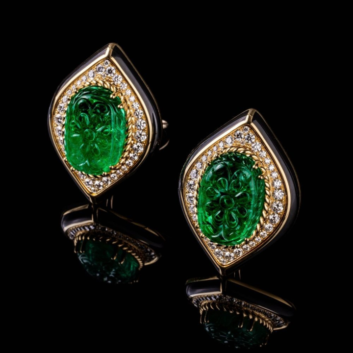 Venezia, Coloured gem, diamond and enamel earrings